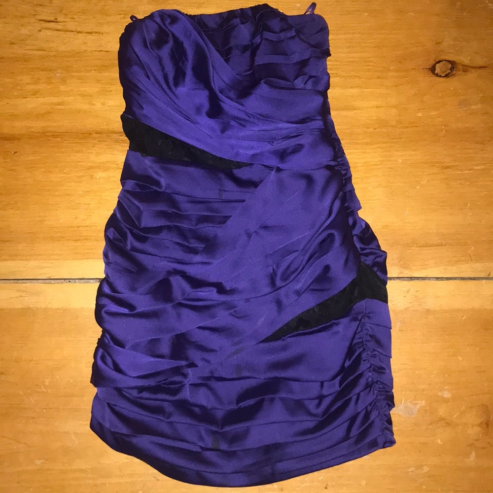 EXPRESS STRAPLESS PURPLE BLACK LACE PARTY DRESS